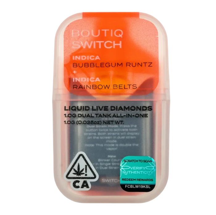Boutiq Switch | Bubblegum Runtz x Rainbow Belts | 1g Dual Tank Disposable | Liquid Live Diamonds By Boutiq - Image 1