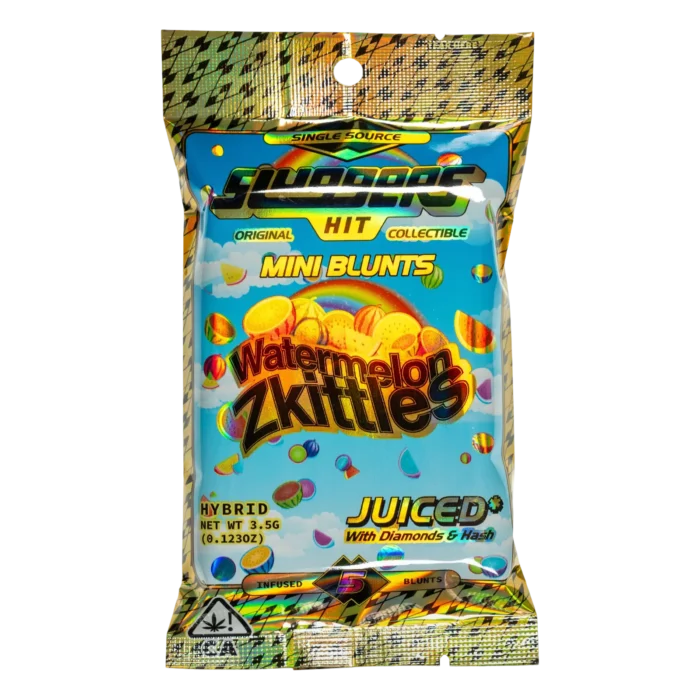 Sluggers Watermelon Zkittles Mini Blunts | 3.5g | JUICED with Diamonds & Hash | Hybrid | 5-Pack By Sluggers - Image 1