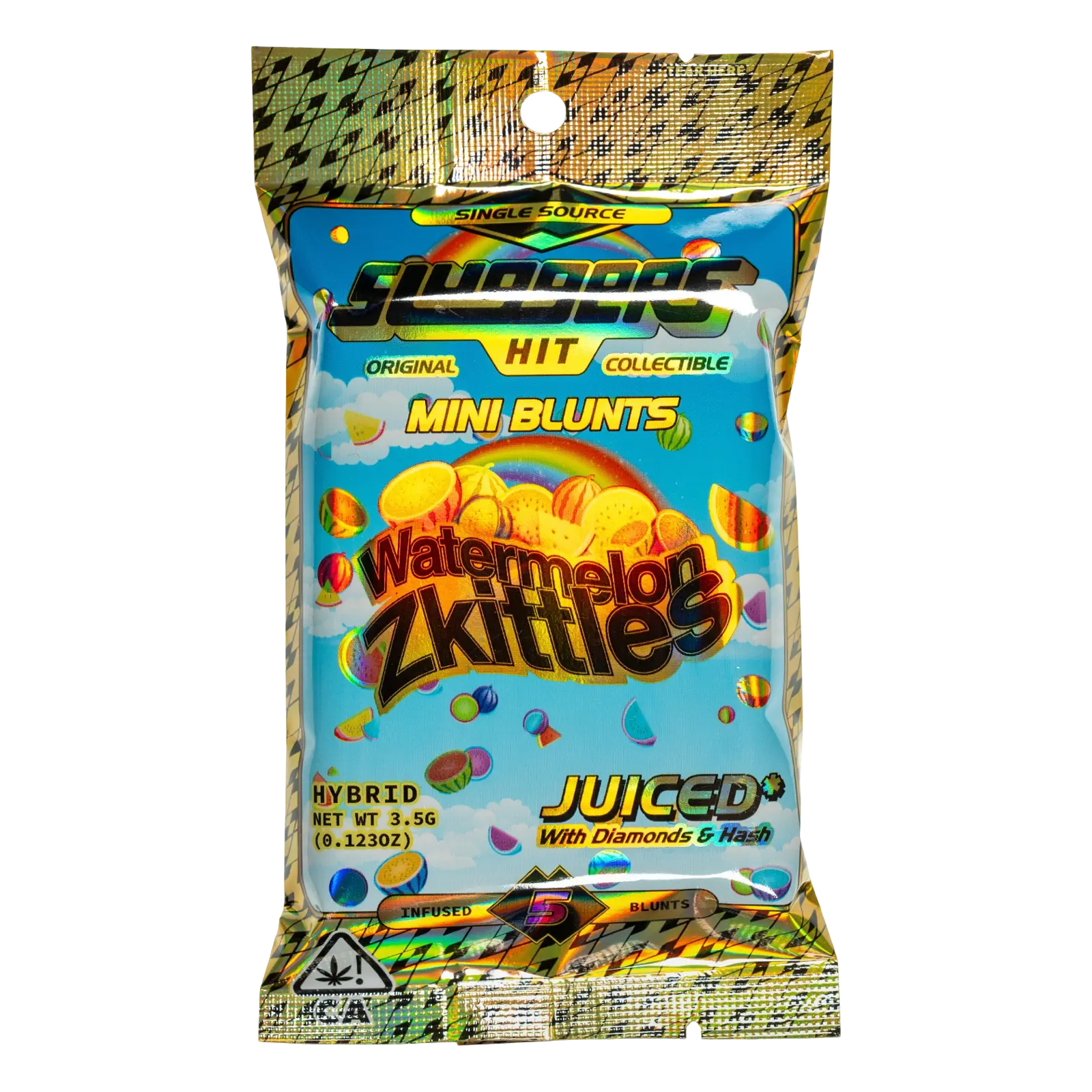 406FA04B-905C-4F8D-8DD5-AC72439A935E Sluggers Watermelon Zkittles Mini Blunts | 3.5g | JUICED with Diamonds & Hash | Hybrid | 5-Pack By Sluggers - Image 1