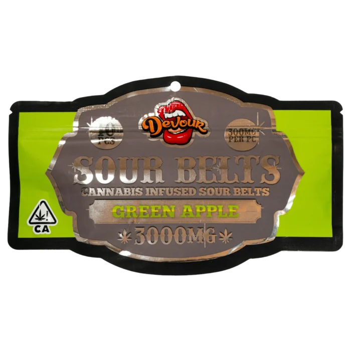 Devour Sour Belts – Green Apple | Cannabis-Infused | 3000mg THC By Devour - Image 1