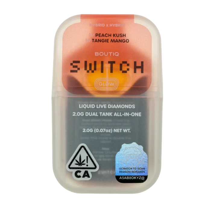Boutique Switch Glow 2g Dual Tank Disposable | Peach Kush x Tangie Mango | Liquid Live Diamonds | Glow-in-the-Dark Vape By Boutiq - Image 1
