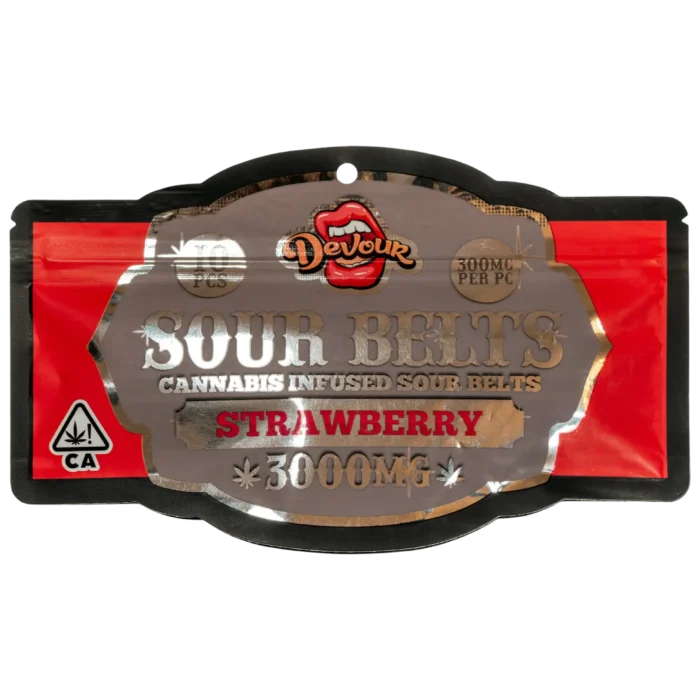 Devour Sour Belts – Strawberry | Cannabis-Infused | 3000mg THC By Devour - Image 1