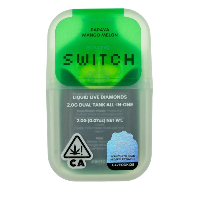 Boutique Switch Glow 2g Dual Tank Disposable | Papaya x Mango Melon | Liquid Live Diamonds | Glow-in-the-Dark Vape By Boutiq - Image 1