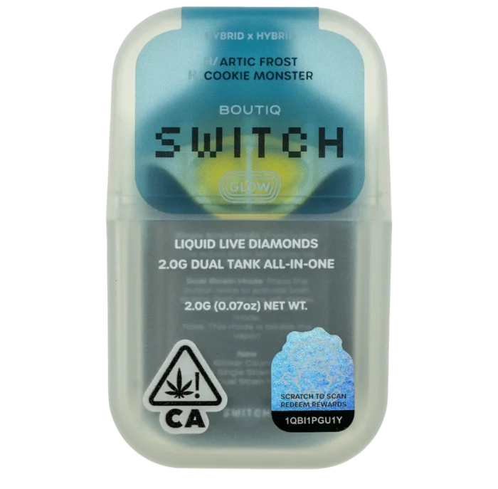 Boutique Switch Glow 2g Dual Tank Disposable | Arctic Frost x Cookie Monster | Liquid Live Diamonds | Glow-in-the-Dark Vape By Boutiq - Image 1